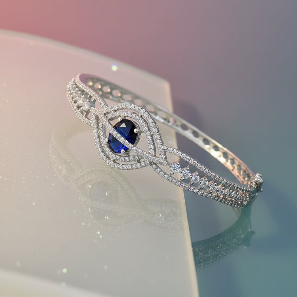 438651 Cubic Zirconia Openable Kada With Rhodium Plating