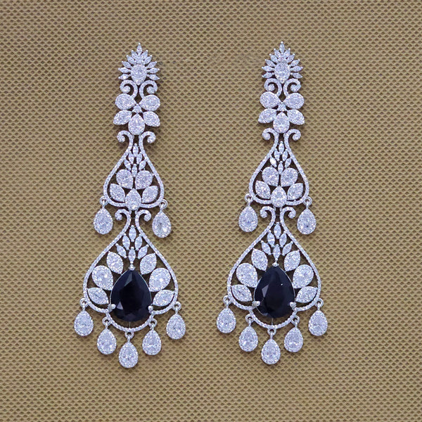 438676 Cubic Zirconia Long Earring With Rhodium Plating