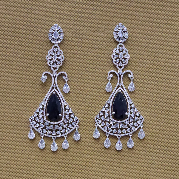 438677 Cubic Zirconia Long Earring With Rhodium Plating