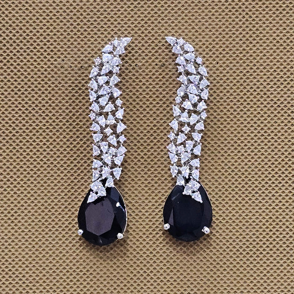 438679 Cubic Zirconia Long Earring With Rhodium Plating