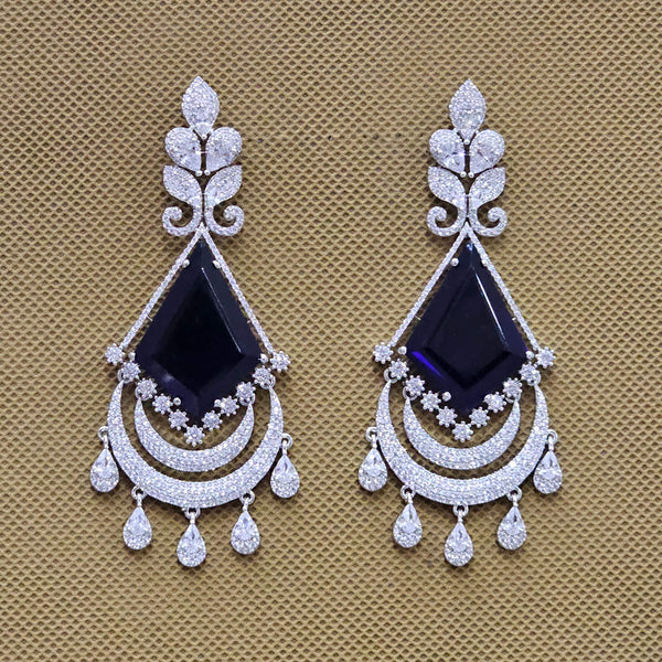 438680 Cubic Zirconia Long Earring With Rhodium Plating