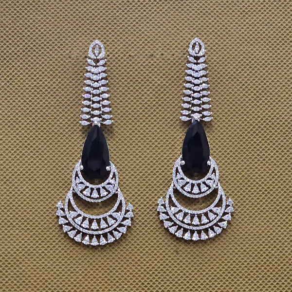 438681 Cubic Zirconia Long Earring With Rhodium Plating