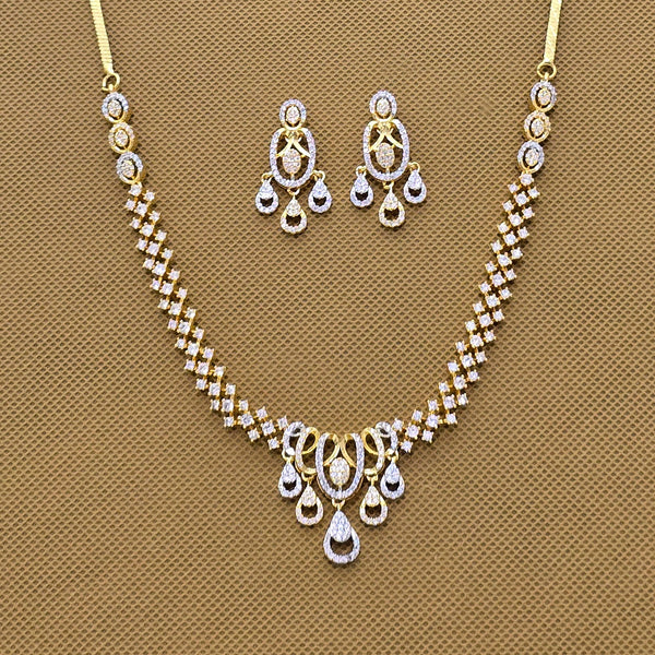 438713 Cubic Zirconia Classic Necklace With Rhodium 2 Tone Plating