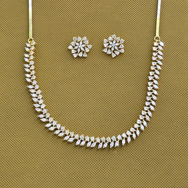 438715 Cubic Zirconia Classic Necklace With Mehndi 2 Tone Rhodium Plating