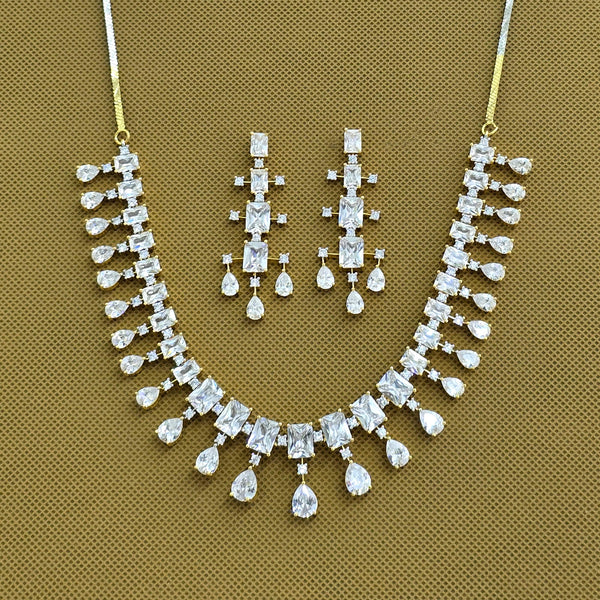 438716 Cubic Zirconia Classic Necklace With Rhodium 2 Tone Plating