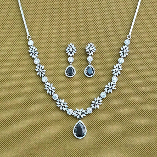 438723 Cz Classic Necklace Set With Rhodium Plating