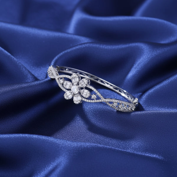 438724 Cz Openable Kada With 2 Tone Rhodium Plating