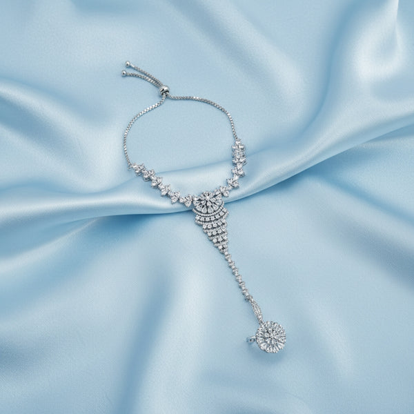 438741 Cz Adjustable Hath Pan With 2 Tone Rhodium Plating