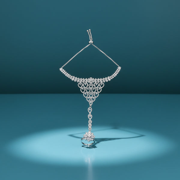 438742 Cz Adjustable Hath Pan With 2 Tone Rhodium Plating