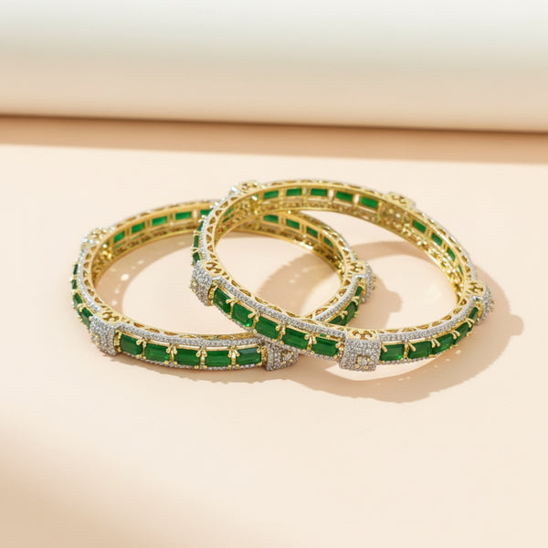 438782 Cubic Zirconia Classic Bangles With 2 Tone Plating