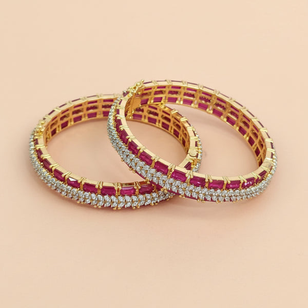 438783 Cubic Zirconia Openable Bangles With 2 Tone Plating