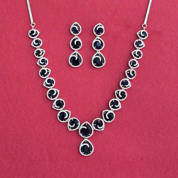 438795 Cubic Zirconia Classic Necklace Set With Rhodium Plating