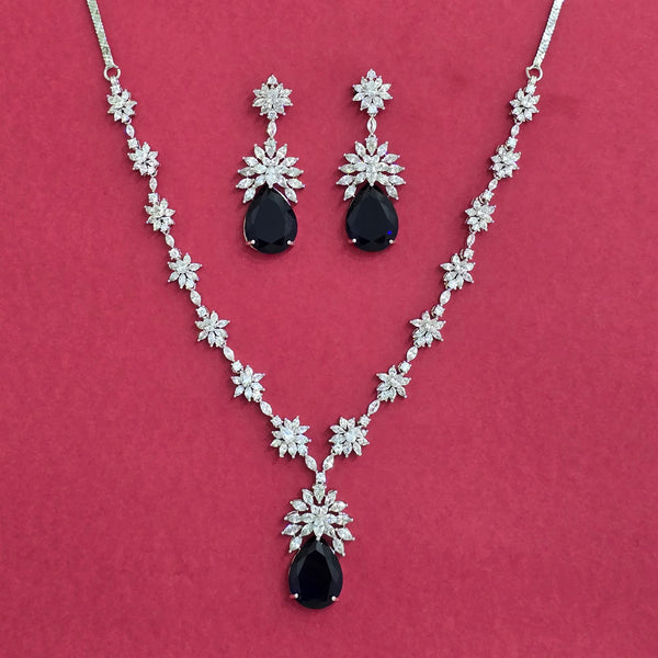 438796 Cubic Zirconia Classic Necklace Set With Rhodium Plating