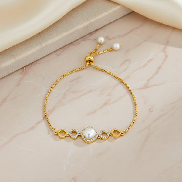 438806 Cubic Zirconia Pearl Bracelet With 2 Tone Rhodium Plating