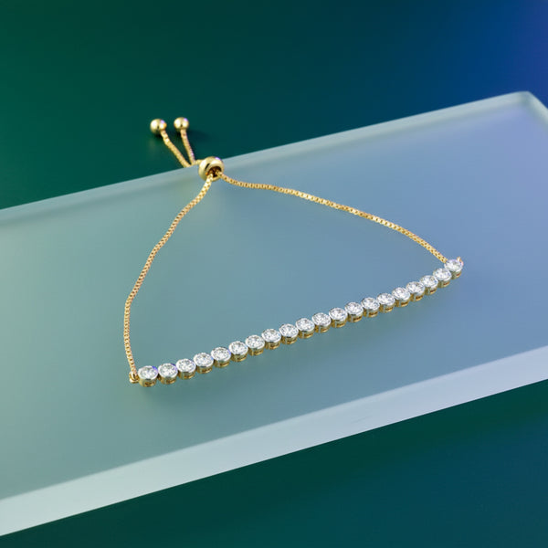 438827 Cubic Zirconia Adjustable Bracelet With 2 Tone Rhodium Plating