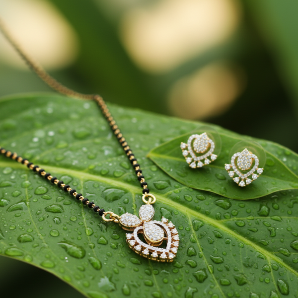 438843 Cubic Zirconia Delicate Mangalsutra With 2 Tone Rhodium Plating