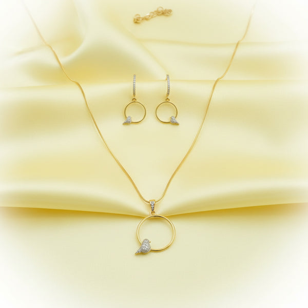 438852 Cubic Zirconia Classic Pendant Set With 2 Tone Plating