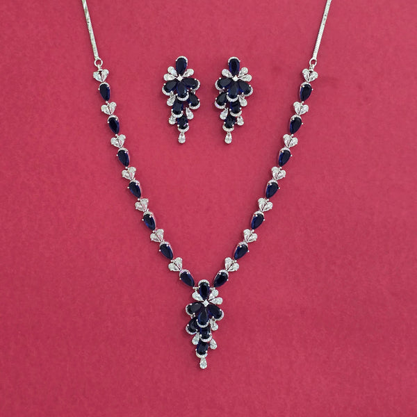 438856 Cubic Zirconia Delicate Necklace Set With Rhodium Plating