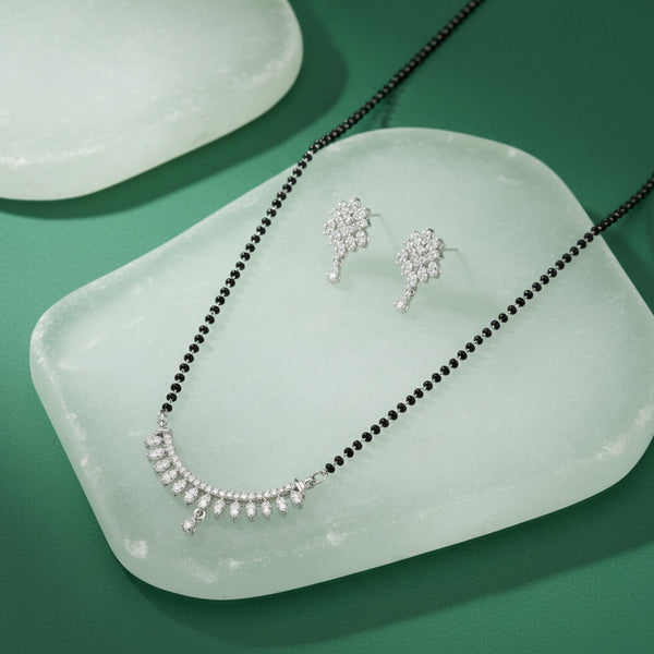 438872 Cz Delicate Mangalsutra With 2 Tone Rhodium Plating