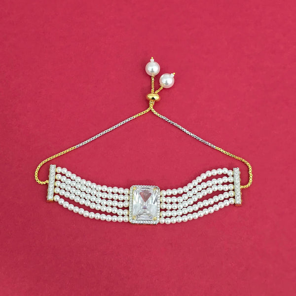 438933 Cz Adjustable Bracelet With 2 Tone Plating