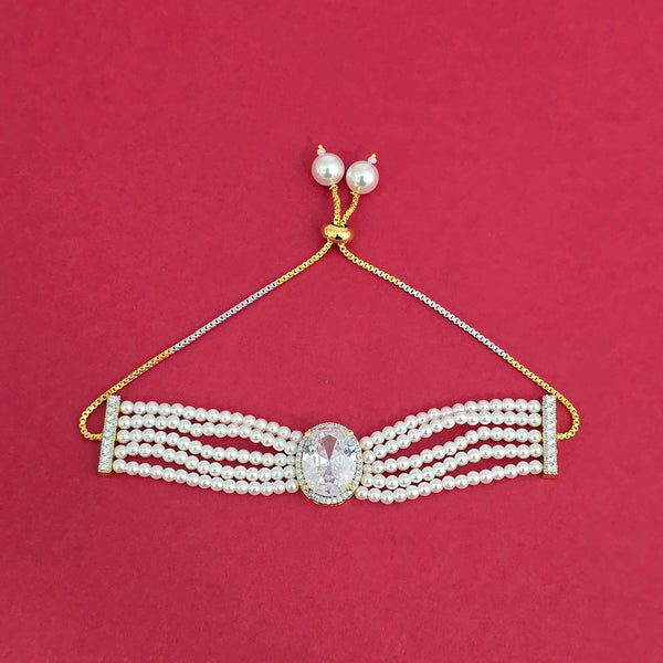 438934 Cz Adjustable Bracelet With 2 Tone Plating