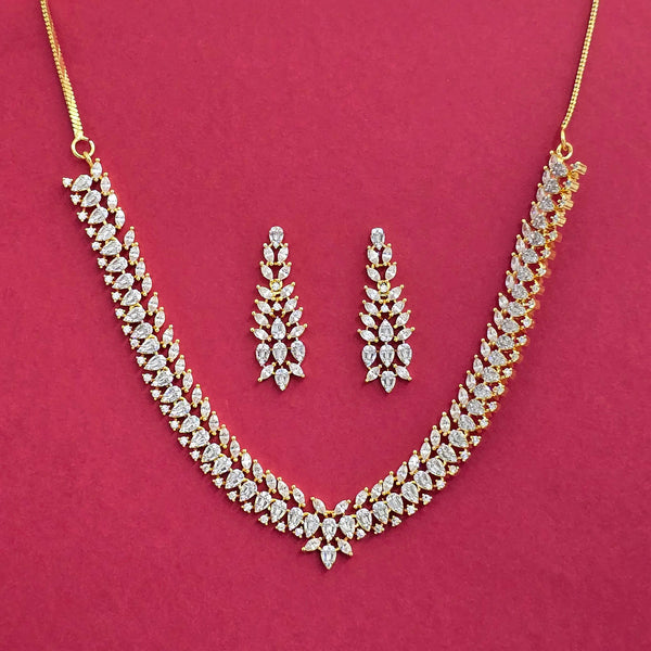 439014 Cubic Zirconia Classic Necklace With Rhodium 2 Tone Plating