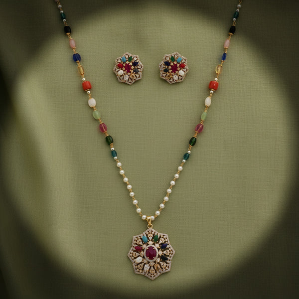 439030 Cubic Zirconia Classic Pendant Set With 2 Tone Plating