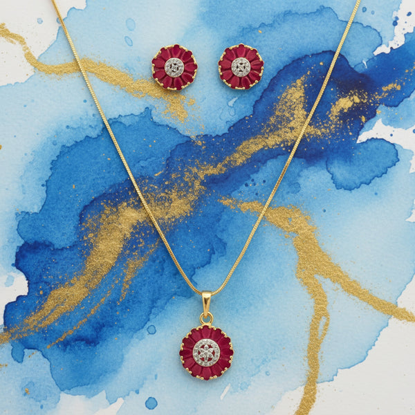 439032 Cubic Zirconia Classic Pendant Set With 2 Tone Plating