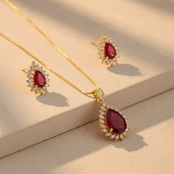 439033 Cubic Zirconia Classic Pendant Set With 2 Tone Plating