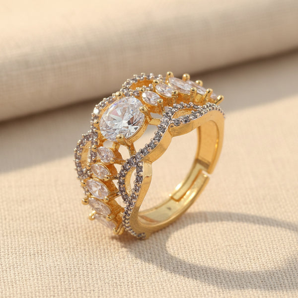 439056 Cubic Zirconia Adjustable Ring With Rhodium 2 Tone Plating