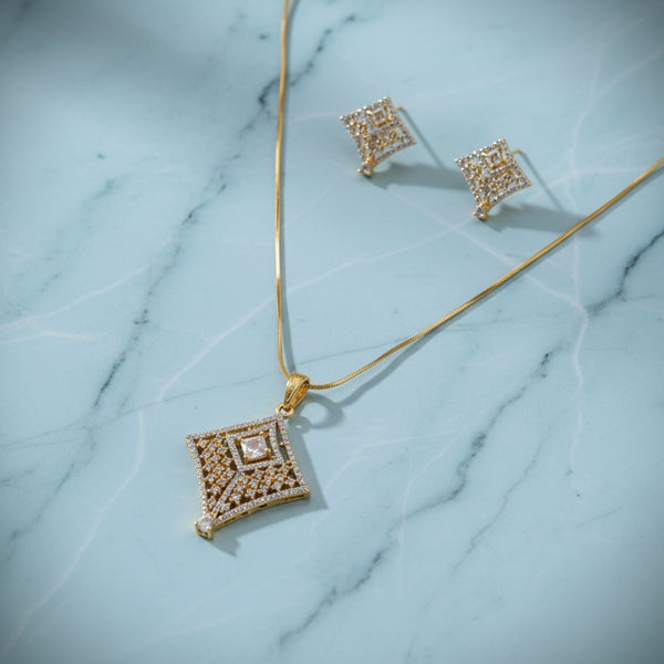 439073 Cz Classic Pendant Set With 2 Tone Plating