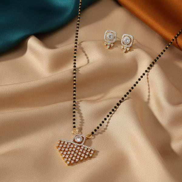 439107 Cz Classic Mangalsutra With 2 Tone Rhodium Plating