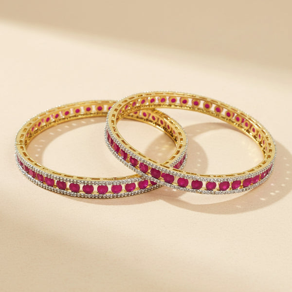 439134 Cz Classic Bangles With 2 Tone Plating