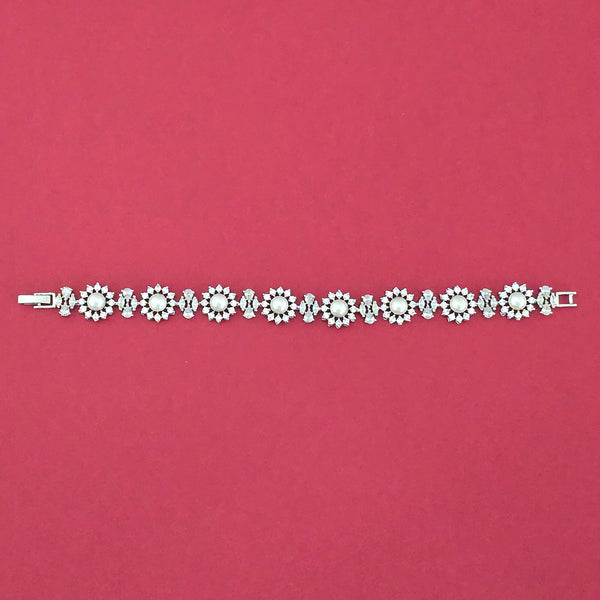 439183 American Diamond Moti Bracelet With Rhodium 2 Tone Plating