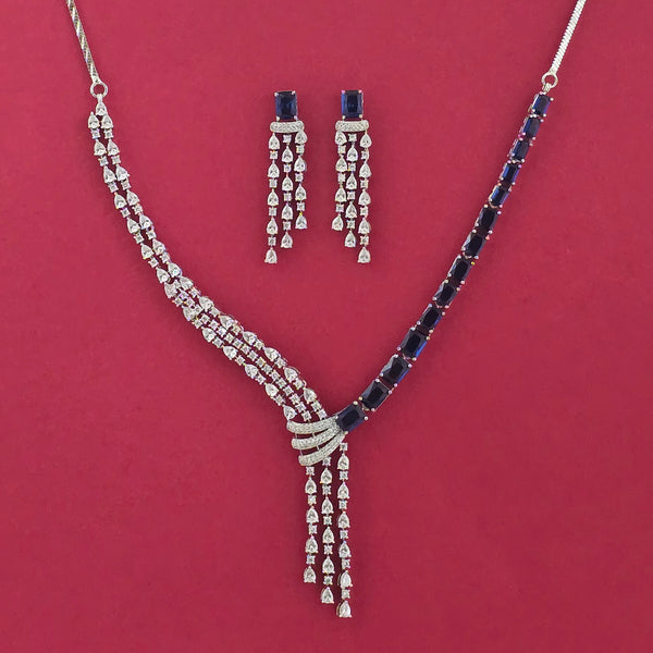 439217 American Diamond Classic Necklace Set With Rhodium Plating
