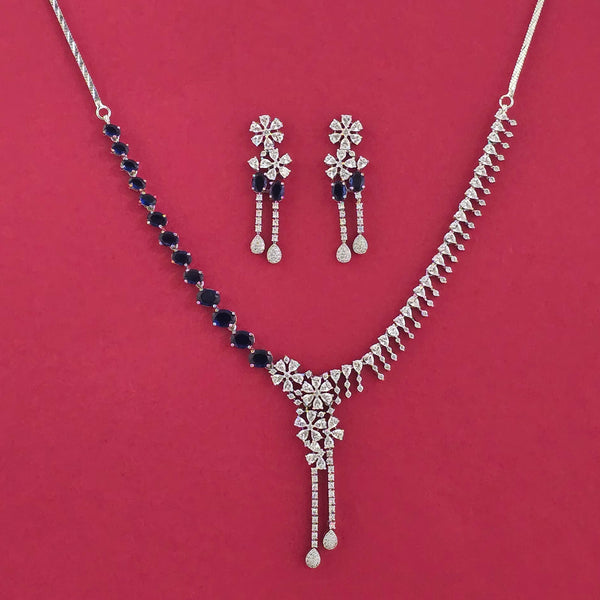 439218 American Diamond Classic Necklace Set With Rhodium Plating