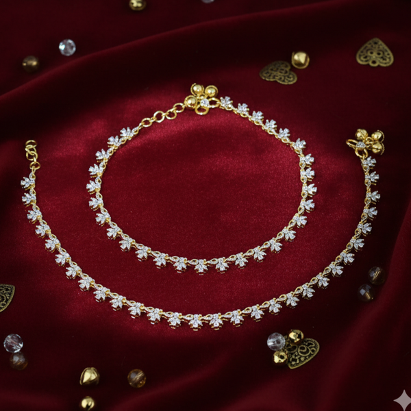 439220 American Diamond Classic Payal With Rhodium 2 Tone Plating