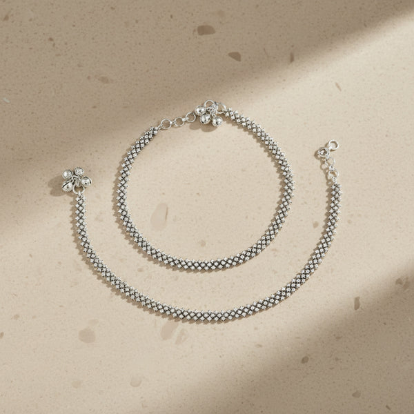 439222 American Diamond Classic Payal With Rhodium 2 Tone Plating