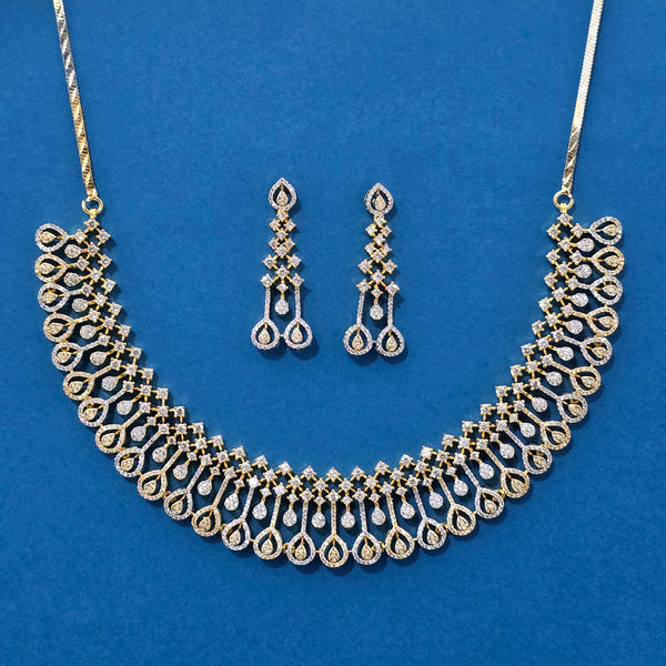 439224 Cz Classic Necklace With 2 Tone Rhodium Plating