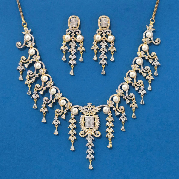 439235 Cz Classic Necklace With 2 Tone Rhodium Plating