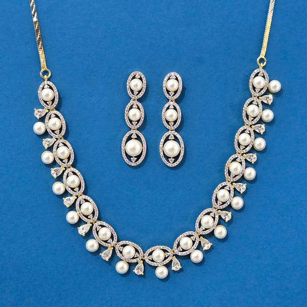 439243 Cz Moti Necklace With 2 Tone Rhodium Plating