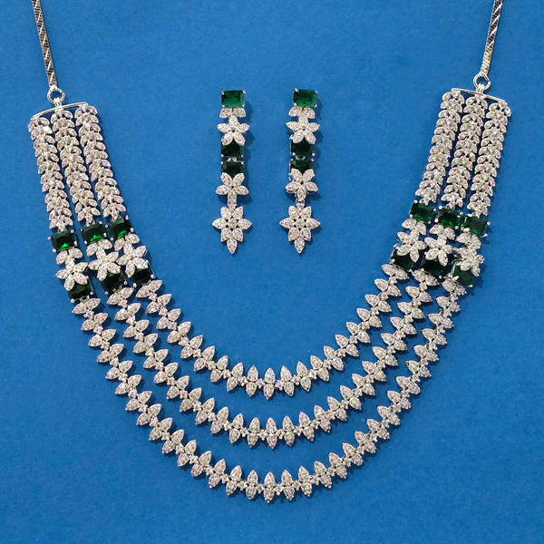 439245 Cz 3 Line Necklace With Rhodium Plating