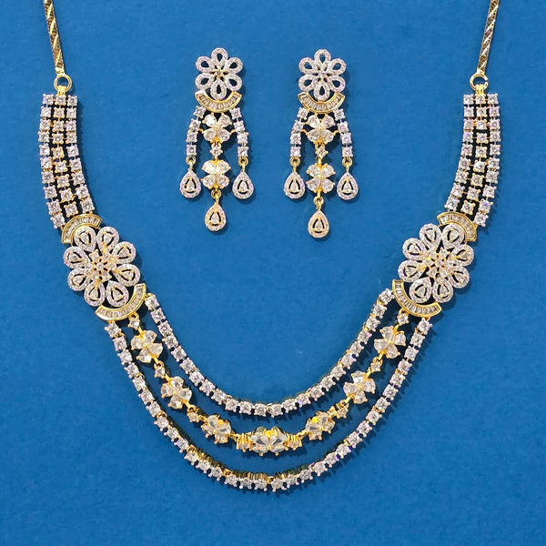 439256 Cz Classic Necklace With 2 Tone Rhodium Plating