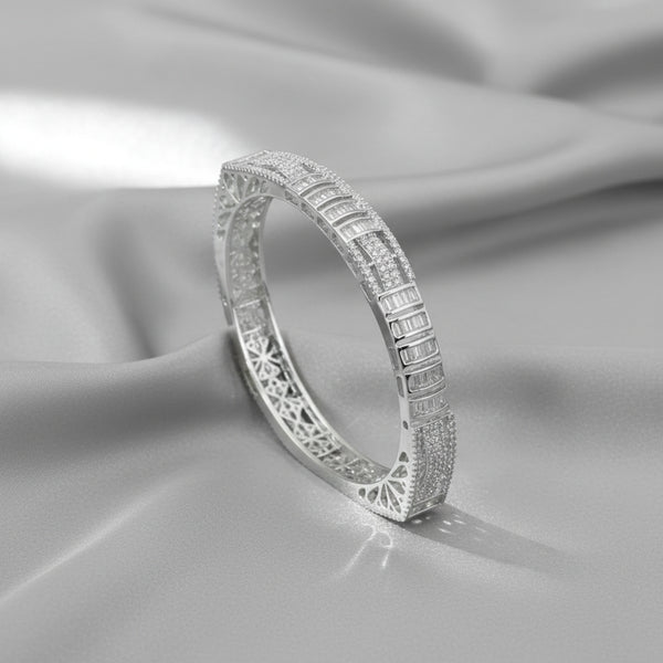 439273 Cz Openable Kada With 2 Tone Rhodium Plating