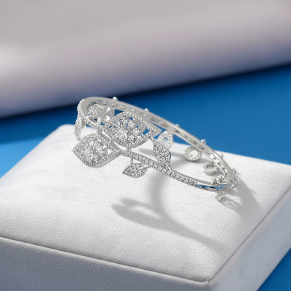 439274 Cz Openable Kada With 2 Tone Rhodium Plating