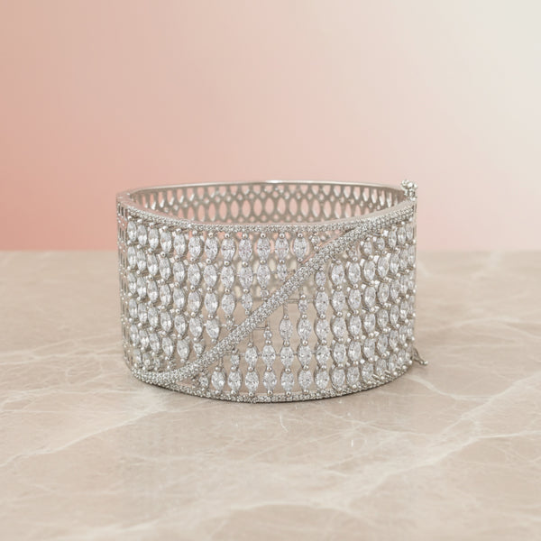 439275 Cz Openable Kada With 2 Tone Rhodium Plating