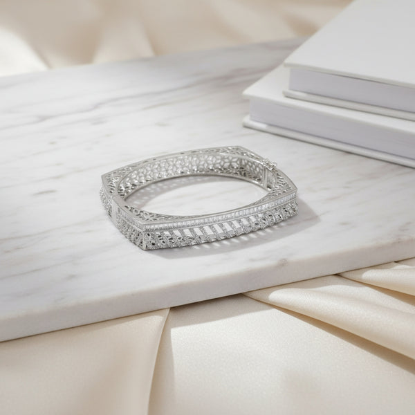 439277 Cz Classic Kada With 2 Tone Rhodium Plating