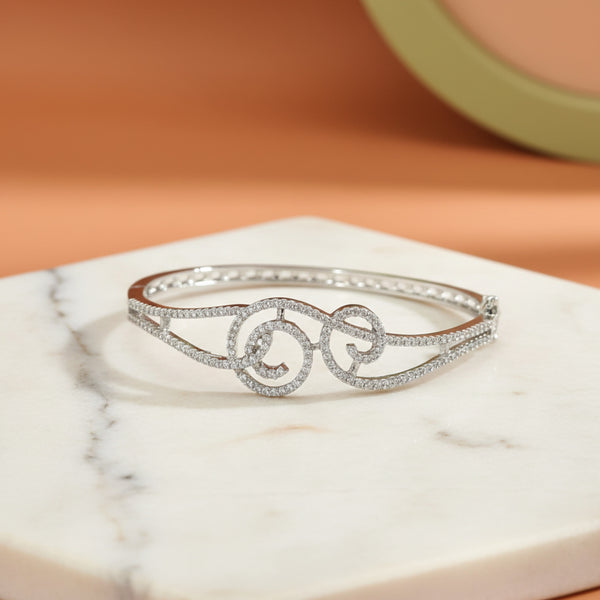 439285 Cz Openable Kada With 2 Tone Rhodium Plating