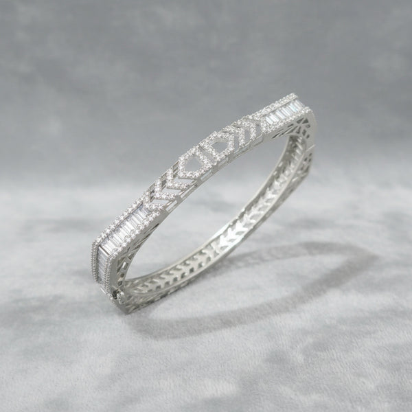 439287 Cz Openable Kada With 2 Tone Rhodium Plating