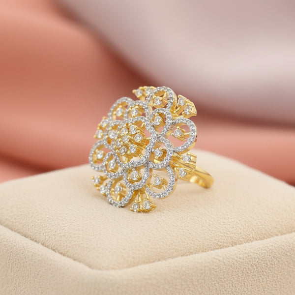 439310 Cz Adjustable Ring With 2 Tone Rhodium Plating
